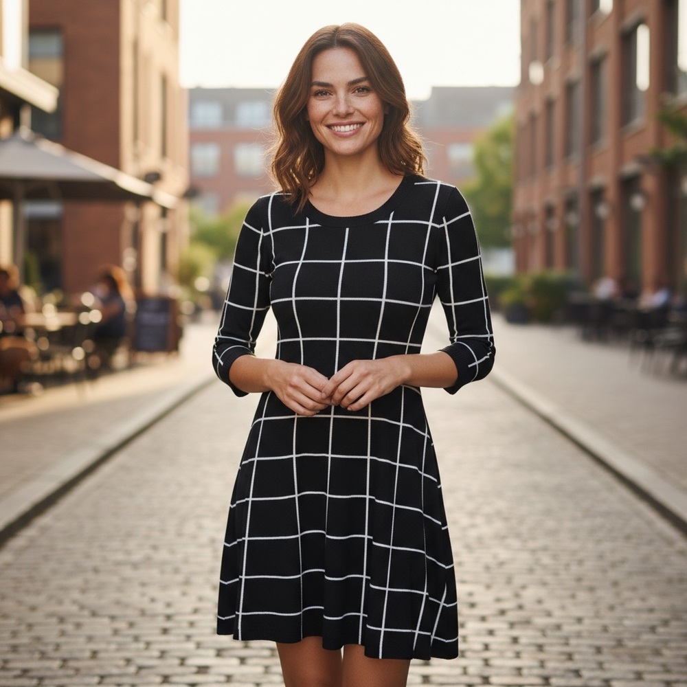 NWT My Michelle $60 MSRP Black and White Striped Sweater Dress Size Medium